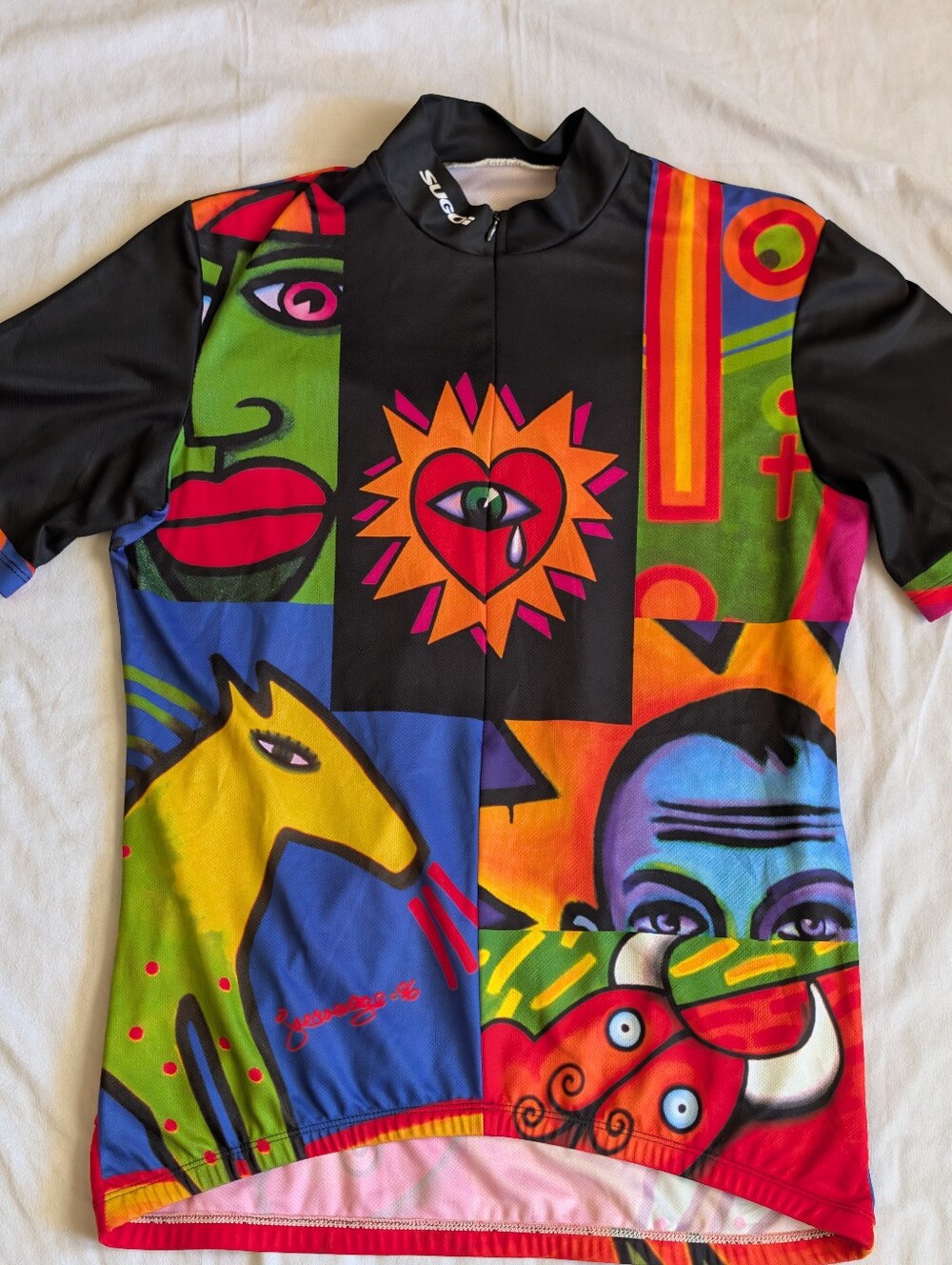 Vintage 1996 Sugoi "Joe Average" pop art cycling jersey Approx L-XL